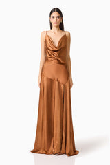 Clementine Cowl Neck Gown in Toffee Brown