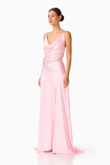 Clementine Cowl Neck Gown in Pale Pink