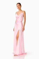 Clementine Cowl Neck Gown in Pale Pink