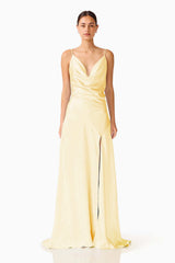 Clementine Cowl Neck Gown in Butter Yellow