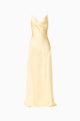 Clementine Cowl Neck Gown in Butter Yellow