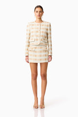 Ashlyn Long Sleeve Tweed Set in White & Gold