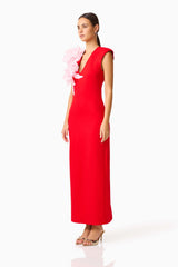 Zahara V-Neck Gown in Red & Pink