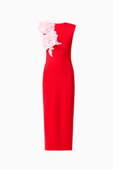 Zahara V-Neck Gown in Red & Pink