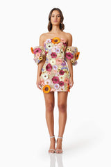 Perry Floral Embellished Mini Dress in Pink