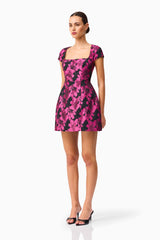 Holly Short Sleeve Mini Dress in Pink & Black Floral