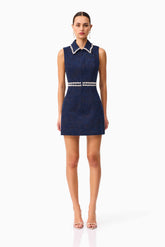 Melody Jacquard Mini Dress in Blue