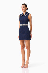 Melody Jacquard Mini Dress in Blue
