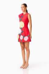 Buttercup Embroidered Mini Dress in Red