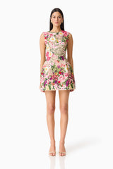 Flora Tulip Mini Dress in Pink & Green Floral