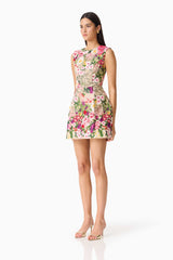 Flora Tulip Mini Dress in Pink & Green Floral