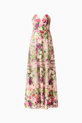 Flora Strapless Gown in Pink & Green Floral
