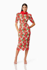 Roselyn Cocktail Midi Dress in Red