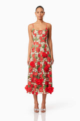 Roselyn Embroidered Midi Dress In Red