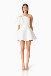 Saffron Asymmetrical Mini Dress in White