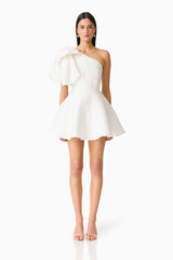 Saffron Asymmetrical Mini Dress in White