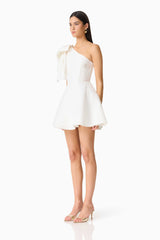 Saffron Asymmetrical Mini Dress in White