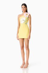 Hope One Shoulder Mini Dress in Yellow