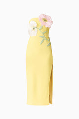 Hope Strapless Midi Dress in Yellow