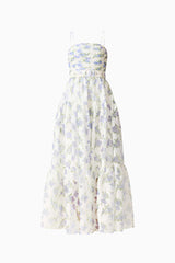 Cleo A-line Gown in White & Blue Floral