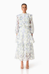 Cleo Top & Skirt Set in White & Blue Floral