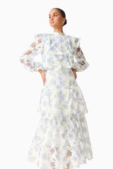Cleo Top & Skirt Set in White & Blue Floral