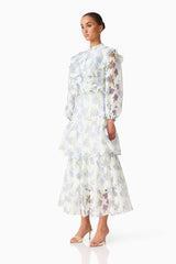 Cleo Top & Skirt Set in White & Blue Floral