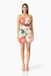 Solara Strapless Mini Dress in Pink Floral