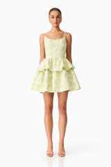 Posey Jacquard Mini Dress in Green Floral