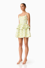 Posey Jacquard Mini Dress in Green Floral