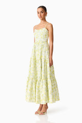 Posey Jacquard Gown in Green Floral
