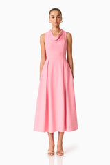 Risa Cowl Neck Gown Dress in Bubblegum Pink