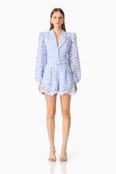 Lacy Long Sleeve Playsuit in Powder Blue