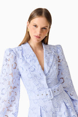 Lacy Long Sleeve Playsuit in Powder Blue