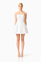 Floralie Strapless Mini Dress in Silver