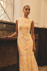 Zaria Sleeveless Gown in Yellow Floral