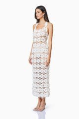 Elise Crochet Midi Dress in White