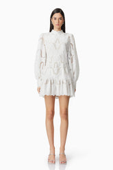 Eliza Long Sleeve Mini Dress in White