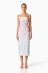 Lurea Strapless Midi Dress in Pink Floral