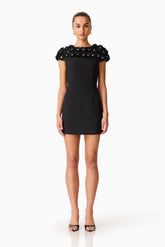 Dali Floral Applique Mini Dress in Black