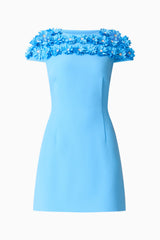 Dali Floral Applique Mini Dress in Blue