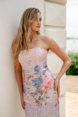 Lurea Strapless Midi Dress in Pink Floral