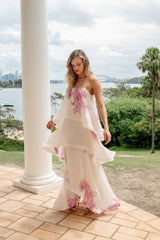 Rova Tiered Gown in Cream & Pink Floral