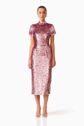 Alissa Sequin Midi Dress in Pink