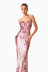 Alissa Sequin Strapless Gown in Pink