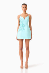 Stella Tulip Mini Dress in Aqua Blue