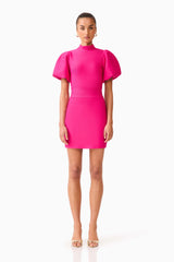 Naomi Puff Sleeve Mini Dress in Raspberry Pink
