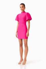 Naomi Puff Sleeve Mini Dress in Raspberry Pink