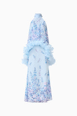 Tulsia Floral Cape Maxi Dress in Light Blue