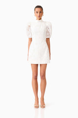 Elowen Floral Applique Mini Dress in White